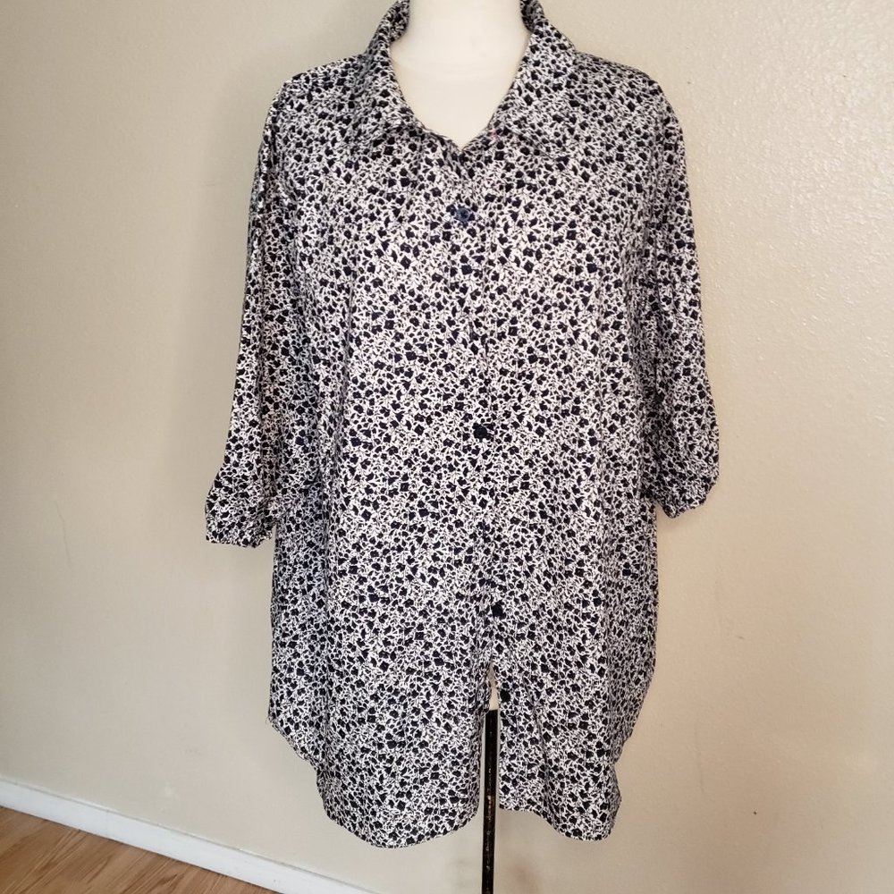Isaac Mizrahi Women's 3/4 Sleeve Floral Print Button Shirt Size 26W